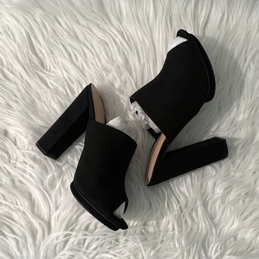 Wild Diva Black Suede High Block Heel Wedge Mule